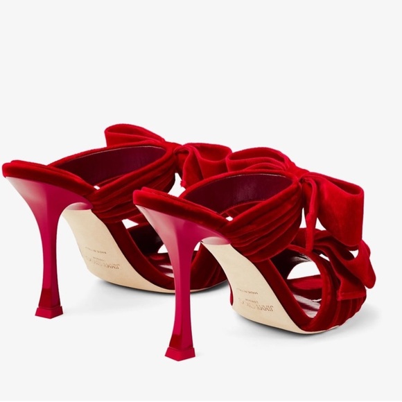 Jimmy Choo Flaca Sandal 100 Red Velvet - Picture 4 of 11
